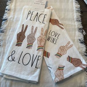 Rae Dunn Love Wins/Peace & Love kitchen towels
